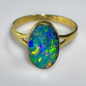 SOLD**Vintage 14k Australian Black Opal Doublet Ring